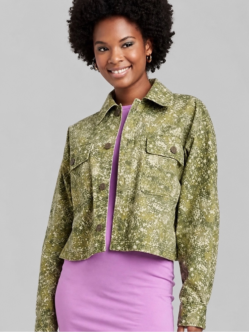Wild Fable Floral Camo Oversized Cropped Button-Front Jacket
